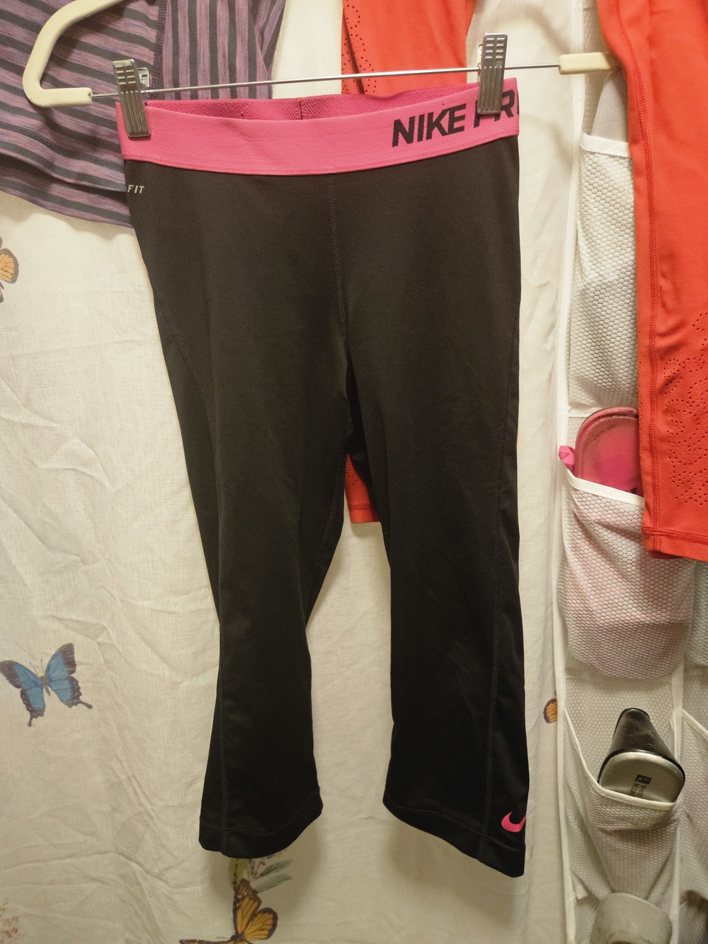 Nike Kids Black Leggings with Pink Waistband and Logo